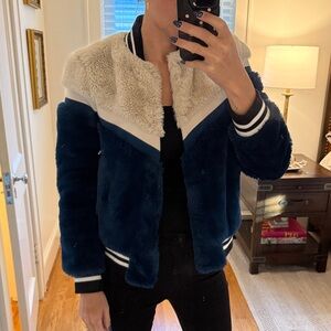 Vero Moda Navy and Cream Teddy Jacket